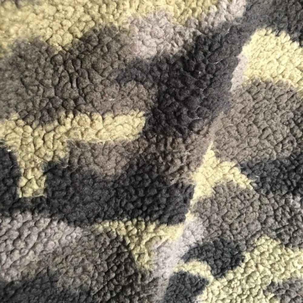green camouflage faux sherpa‎ fuzzy quarter zip hooded long sleeve sweater - Picture 3 of 6